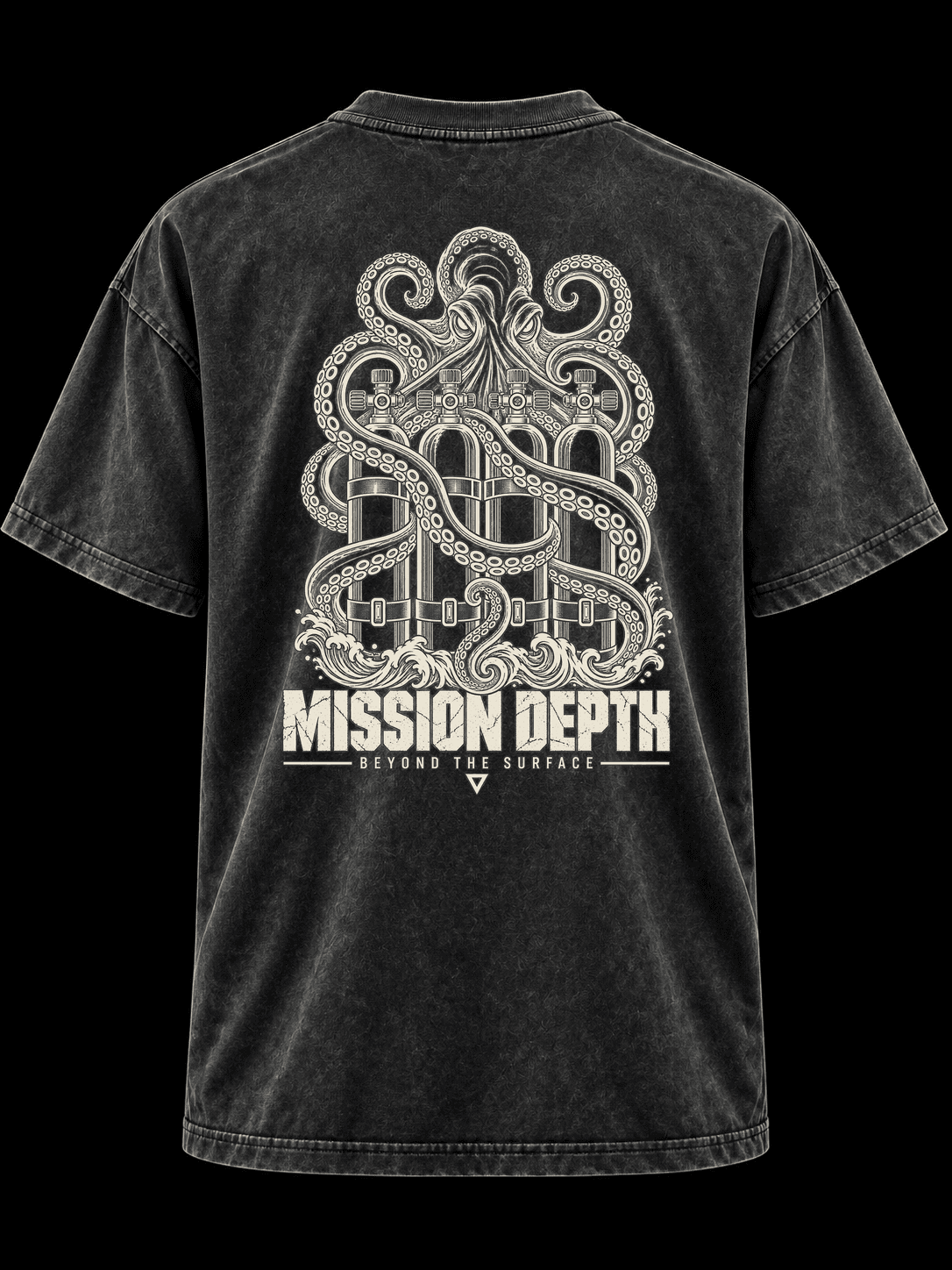 Expedition 02: Mission Depth black washed cotton shirt, straight back view