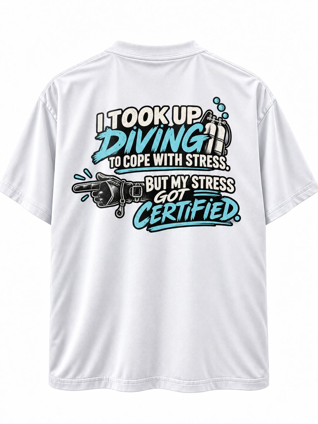 Signature 02 Stress Certified white Premium Cotton tee, back view